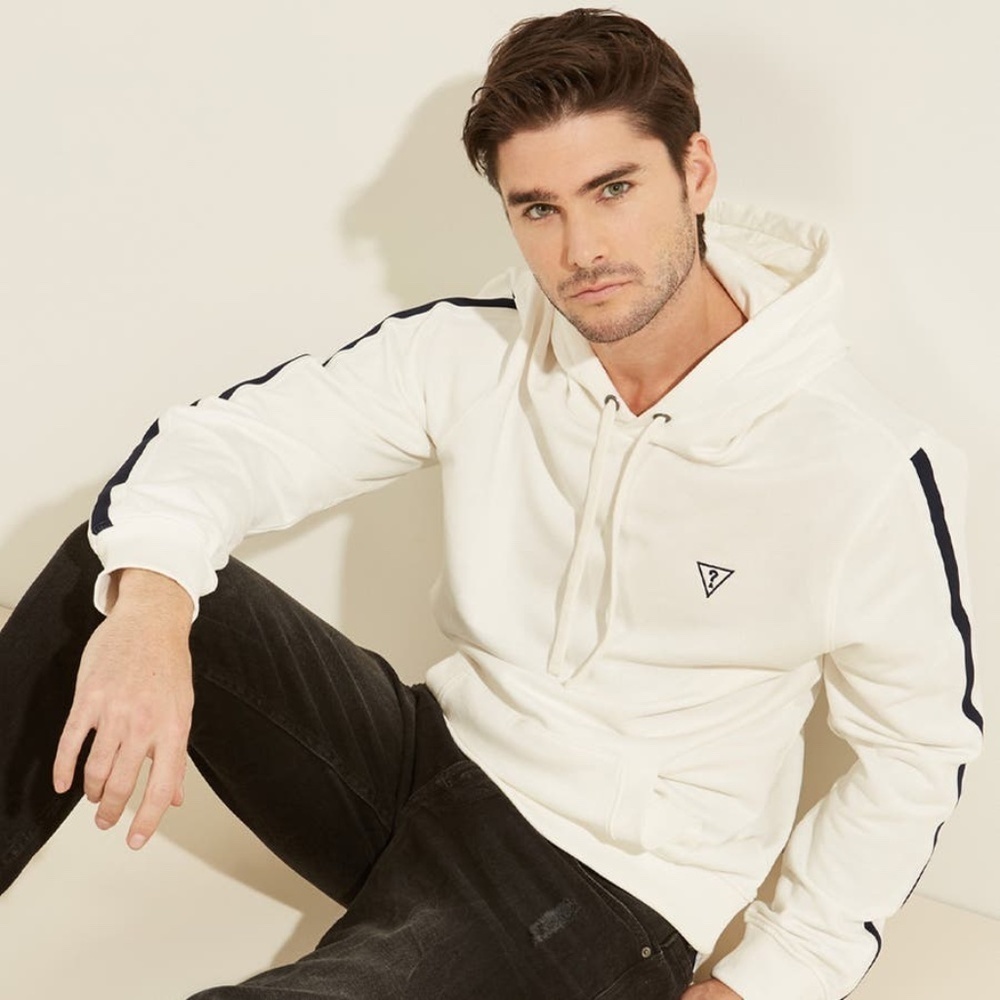 New GUESS Terry Contrast Stripe Hoodie SZ L